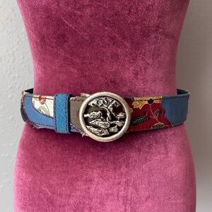Lucky Brand Boho Floral Patchwork Belt Silver Tone Tree Metal Buckle Size Small